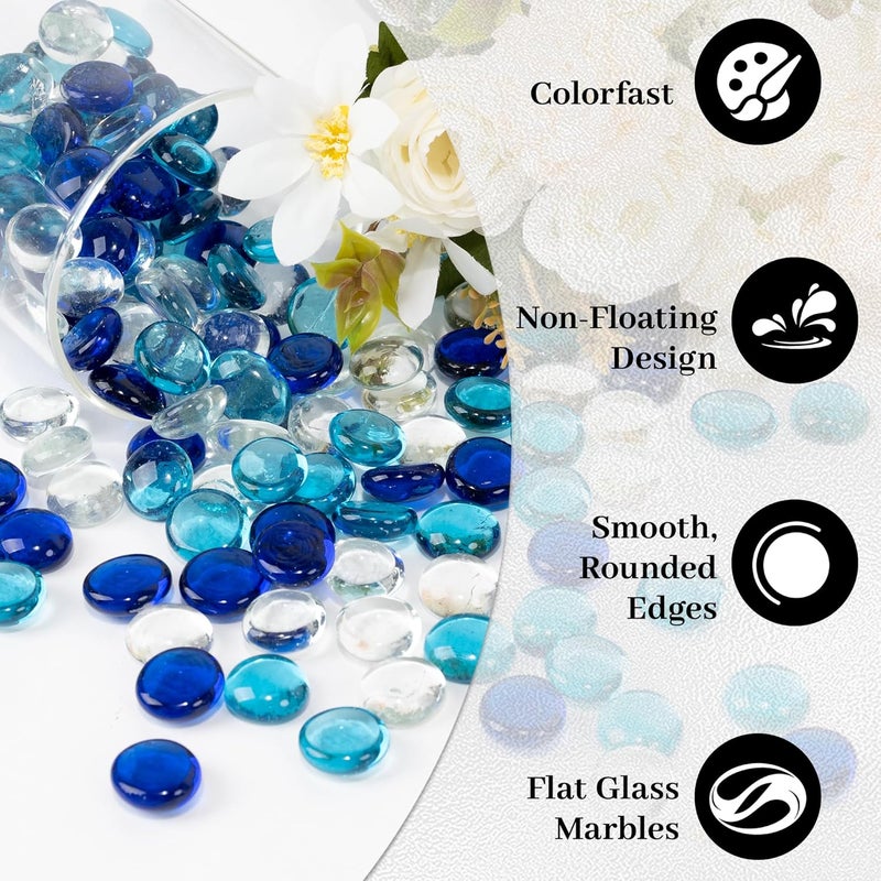 Foncomy Blue Mixed Flat Glass Marbles, 0.97 lb Transparent Vase Filler Pebbles Gems, Decorative Glass Beads for Vases, Table Scatter, Crafts, Floral, Mancala Stones, Aquarium Rocks for Fish Tank - Image 3