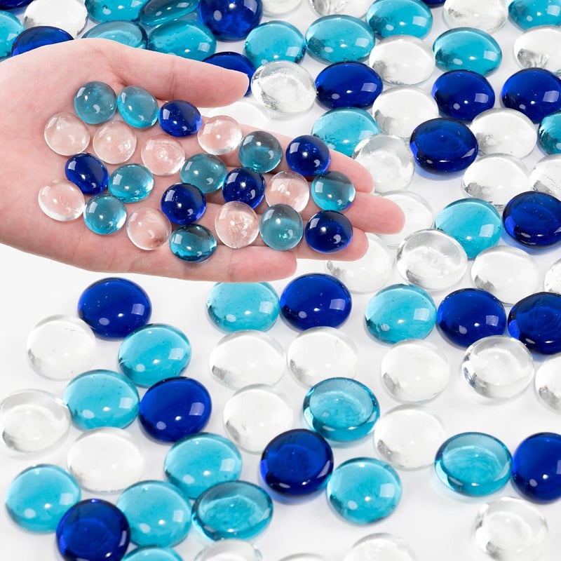Foncomy Blue Mixed Flat Glass Marbles, 0.97 lb Transparent Vase Filler Pebbles Gems, Decorative Glass Beads for Vases, Table Scatter, Crafts, Floral, Mancala Stones, Aquarium Rocks for Fish Tank - Image 1