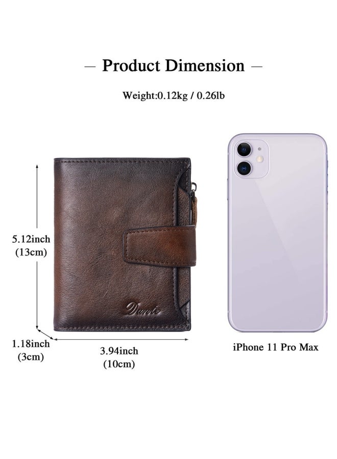 دانتي محفظة رجالية مضادة للسرقة بسحاب من الجلد الطبيعي من الطبقة الأولى من جلد البقر (بني) - Image 2