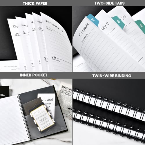 BooQool 2026 Planner – Planner 2026 Weekly and Monthly, 9" x 11", Large, Jan 2026 – Dec 2026, 12 Monthly Tabs, Strong Twin-Wire Binding, Inner Pocket, Hardcover, Black - Image 5