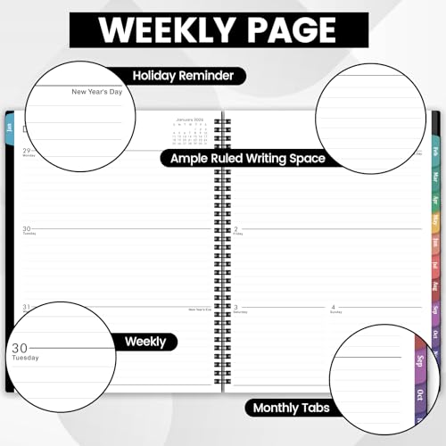 BooQool 2026 Planner – Planner 2026 Weekly and Monthly, 9" x 11", Large, Jan 2026 – Dec 2026, 12 Monthly Tabs, Strong Twin-Wire Binding, Inner Pocket, Hardcover, Black - Image 4