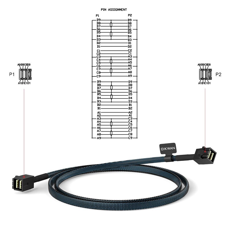 OIKWAN كابل داخلي Mini SAS إلى Mini SAS، SFF-8643 إلى SFF-8643، متوافق مع RAID أو وحدة تحكم PCI Express (1.6 قدم/0.5 متر) - Image 3