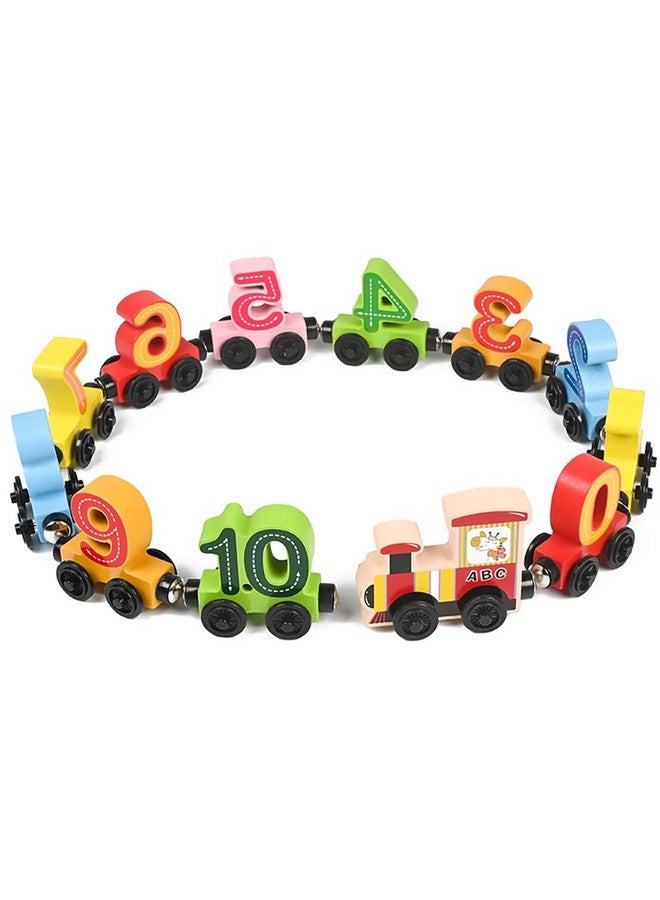 12 PCS Wooden Number Train Set for Toddlers - Magnetic Wooden Train with Numbers 0-10 & Engine - Educational Montessori Toy for Kids, Compatible with Track Toys, Gifts for Boys & Girls Age 3+  - Image 1