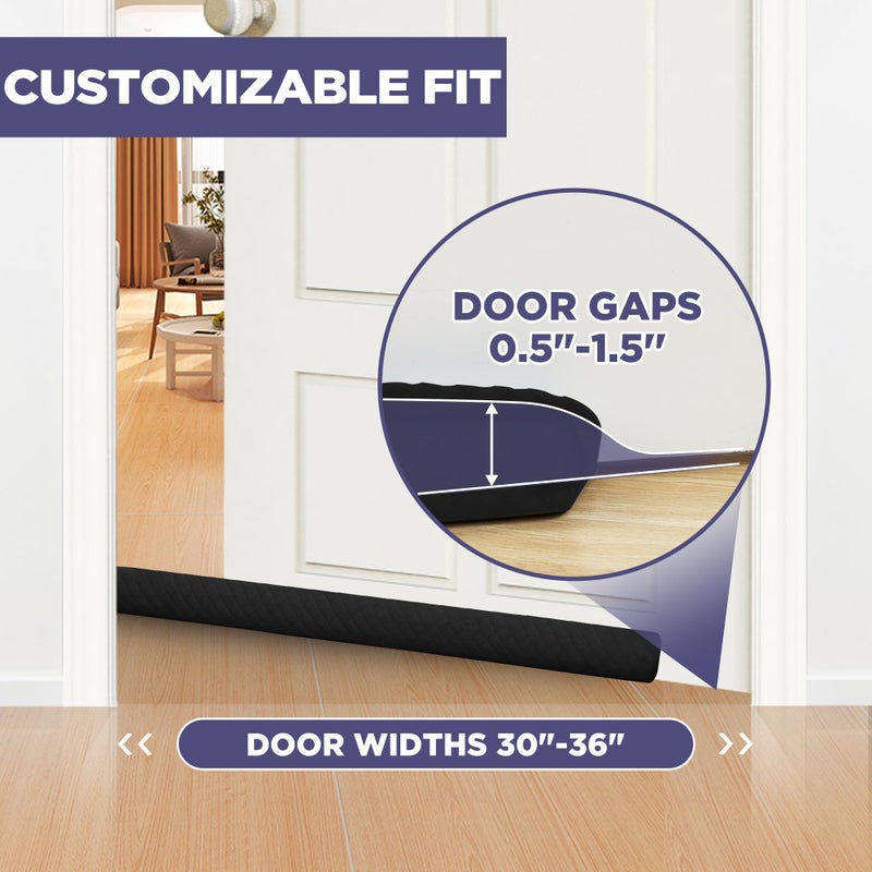 Ciieyuo Premium Velvet Door Draft Stopper, 30'' to 36'' Adjustable Gap Filler, Double-Sided Windproof Seal, Easy Install to Block Noise, Cold Air, Light, Dust, and Drafts - Image 3