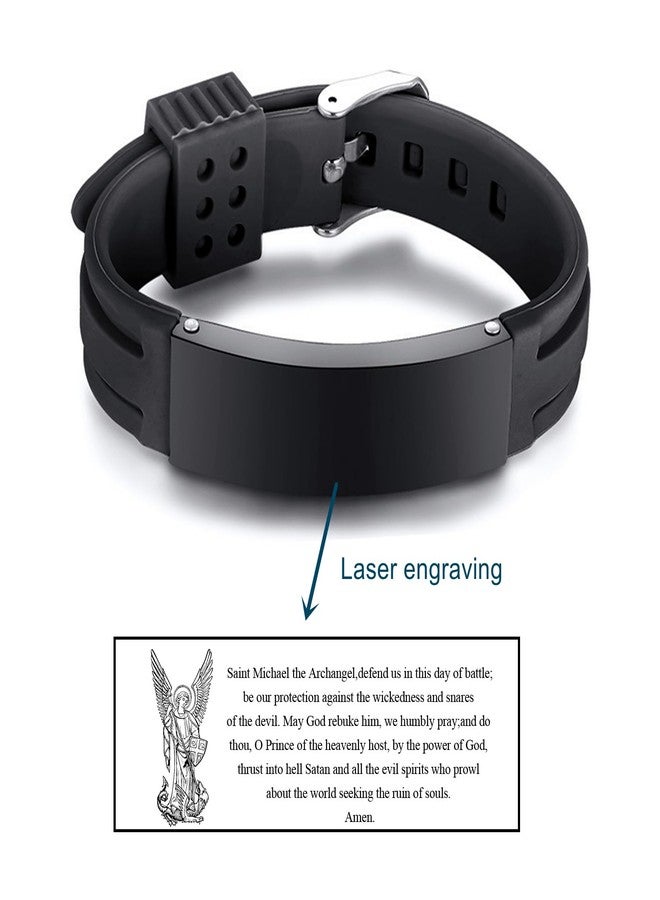 HOMLIFPER St. Michael Bracelet for Men Women Christ Archangel Jewelry Saint Michael Silicone Wristband Religious Christian Saint Angel Amulet Jewelry Gifts (Black) - Image 2