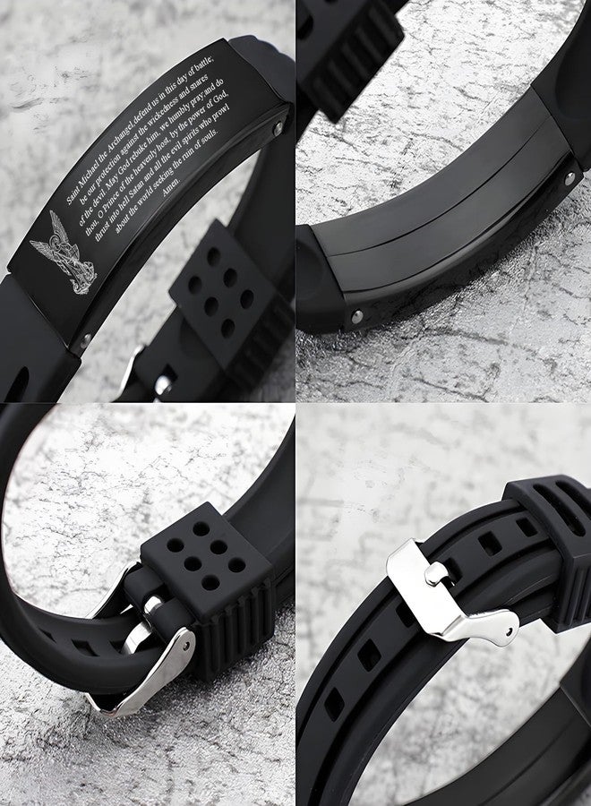 HOMLIFPER St. Michael Bracelet for Men Women Christ Archangel Jewelry Saint Michael Silicone Wristband Religious Christian Saint Angel Amulet Jewelry Gifts (Black) - Image 3