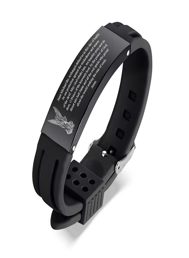 HOMLIFPER St. Michael Bracelet for Men Women Christ Archangel Jewelry Saint Michael Silicone Wristband Religious Christian Saint Angel Amulet Jewelry Gifts (Black) - Image 1