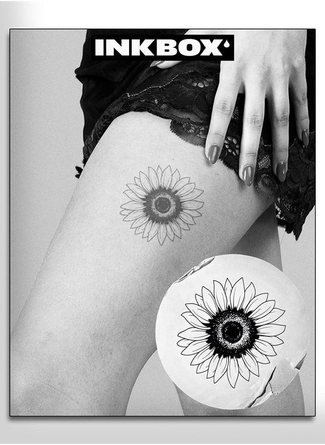 inkbox - Inkbox Temporary Tattoos, Semi-Permanent Tattoo, One Premium Easy Long Lasting, Water-Resistant Temp Tattoo with For Now Ink - Lasts 1-2 Weeks, Flower Tattoo, 4 x 4 in, Sun Seeker - Image 1