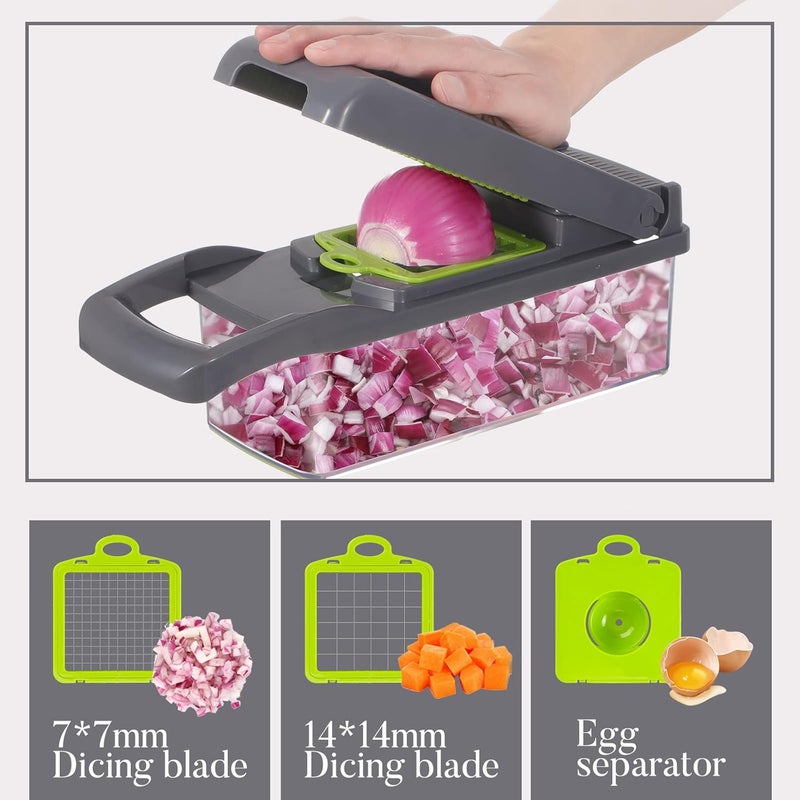 Cambom Vegetable/Onion Chopper， Veggie Chopper with 8 Blades Multifunctional 13 in 1 Food Chopper Kitchen Gadgets Vegetable Slicer Dicer Cutter Carrot and Garlic Chopper With Container - Image 4