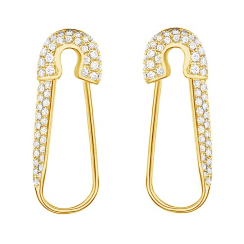 Dtja CZ Safety Pin Cartilage Sterling Silver Hoop Earrings for Women Girls Dainty Cubic Zirconia Dangle Drop Hypoallergenic Stud Post Crystal Huggie Fashion Hoops Jewelry 20mm Gold-Tone - Image 1