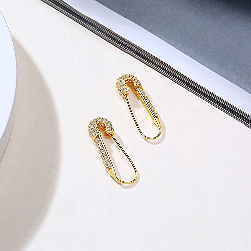 Dtja CZ Safety Pin Cartilage Sterling Silver Hoop Earrings for Women Girls Dainty Cubic Zirconia Dangle Drop Hypoallergenic Stud Post Crystal Huggie Fashion Hoops Jewelry 20mm Gold-Tone - Image 5