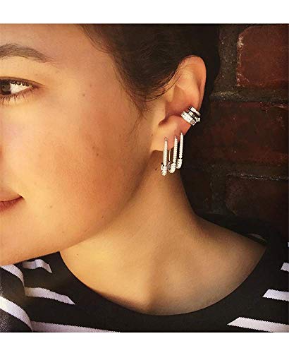 Dtja CZ Safety Pin Cartilage Sterling Silver Hoop Earrings for Women Girls Dainty Cubic Zirconia Dangle Drop Hypoallergenic Stud Post Crystal Huggie Fashion Hoops Jewelry 20mm Gold-Tone - Image 3