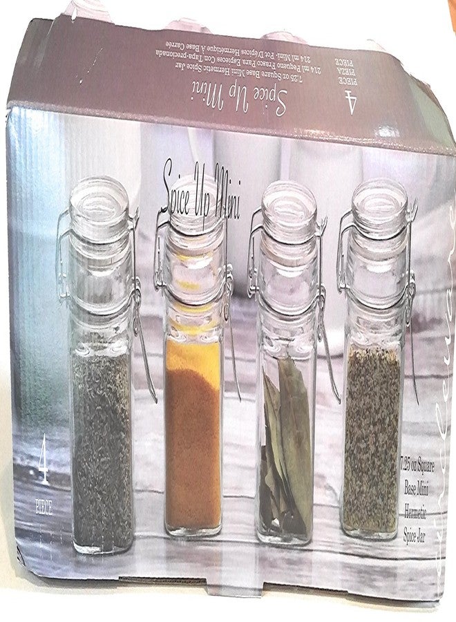 Circleware Mini Square Glass Spice Jar with Swing Top Hermetic Airtight Locking Lid Set of 4 Kitchen Glassware Food Preserving Storage Containers for Coffee, Sugar, Tea, 7.25 oz, Clear - Image 1