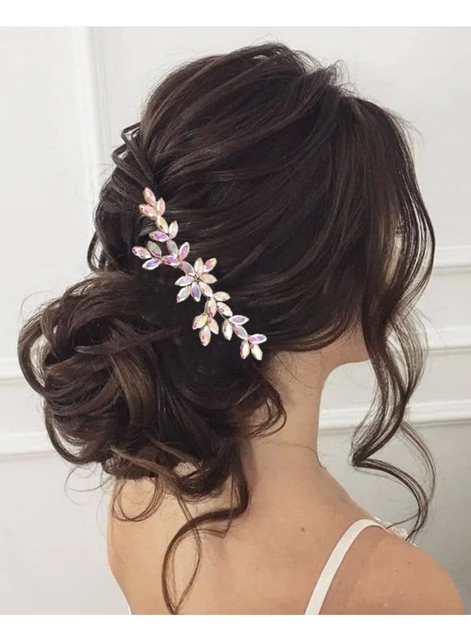 BERYUAN Wedding Crystal Hair Comb Flower Crytstal Hair Piece Teardrop Crystal Rhinestone Wedding Hair Accessories Bride Headband For Wedding (Ab Color) - Image 3