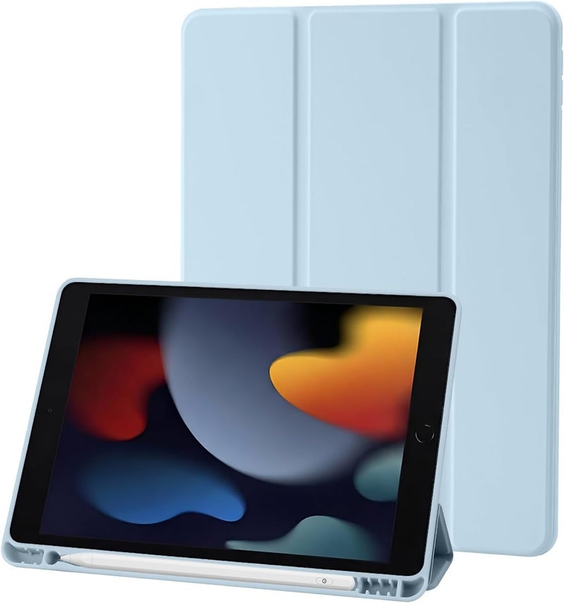 بلو بيك جراب iPad 10.2 متوافق مع الجيل التاسع/الثامن/السابع من iPad - غطاء حماية ثلاثي الطي مع حامل قلم، خاصية التشغيل/الإيقاف التلقائي، جراب ذكي - أزرق فاتح - Image 1