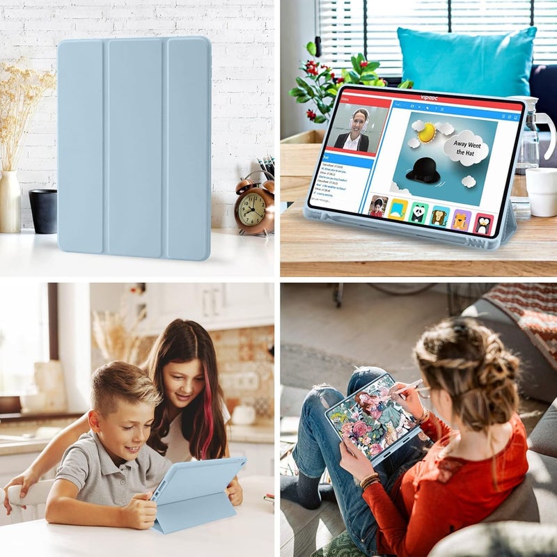 بلو بيك جراب iPad 10.2 متوافق مع الجيل التاسع/الثامن/السابع من iPad - غطاء حماية ثلاثي الطي مع حامل قلم، خاصية التشغيل/الإيقاف التلقائي، جراب ذكي - أزرق فاتح - Image 5