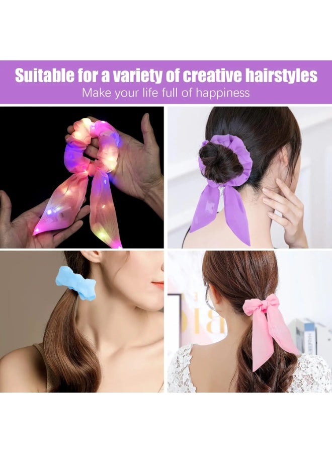10PCS Random LED Light-Up Bow Scrunchies, Glow-in-the-Dark High Elasticity Hair Ties - Image 2