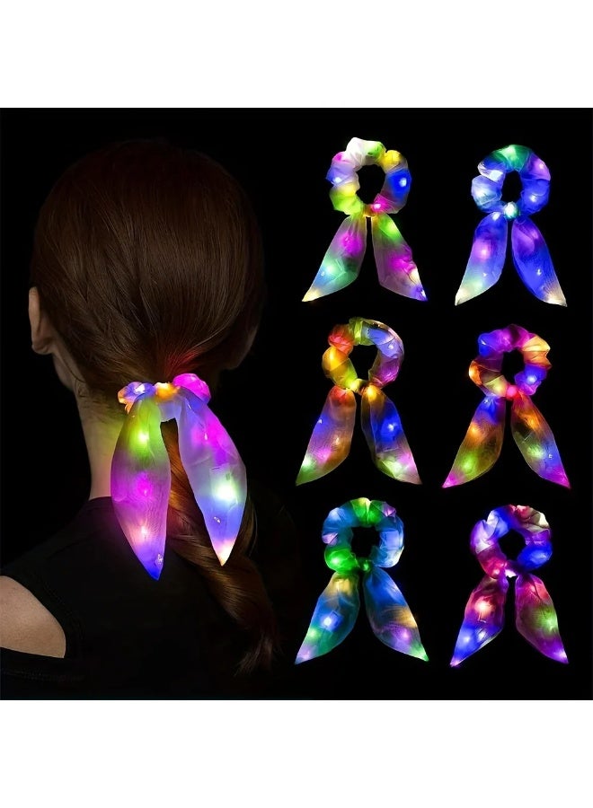 10PCS Random LED Light-Up Bow Scrunchies, Glow-in-the-Dark High Elasticity Hair Ties - Image 1