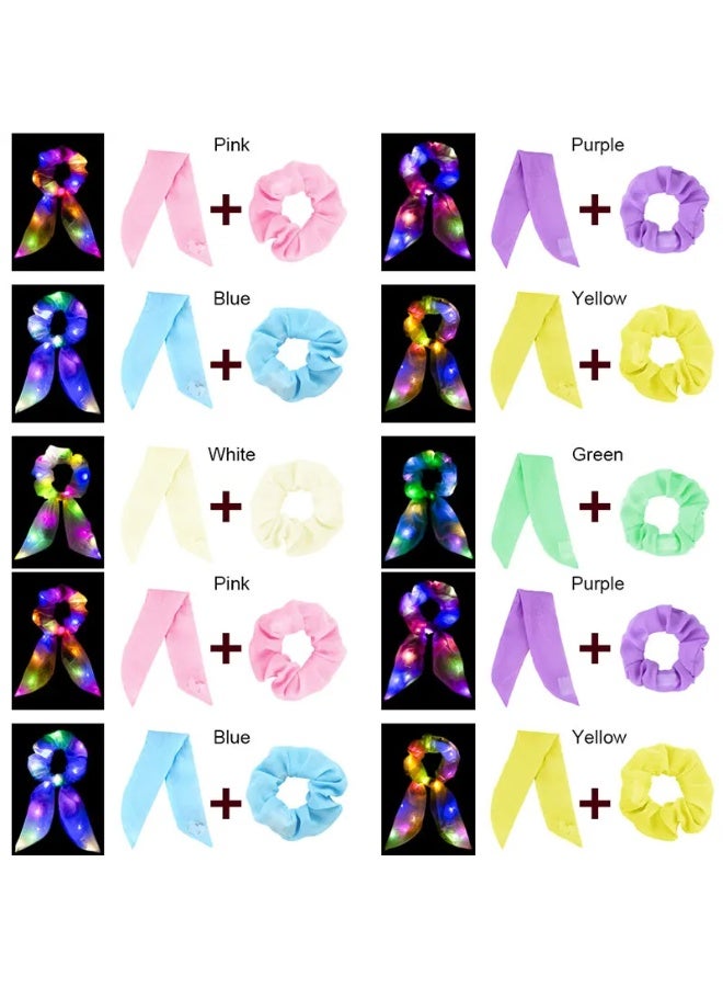 10PCS Random LED Light-Up Bow Scrunchies, Glow-in-the-Dark High Elasticity Hair Ties - Image 4