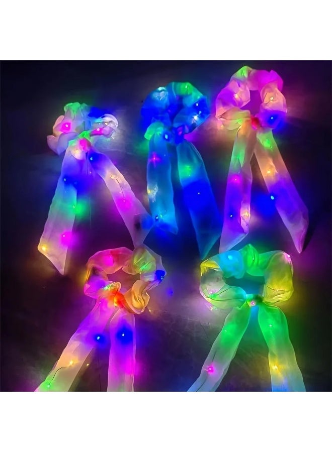 10PCS Random LED Light-Up Bow Scrunchies, Glow-in-the-Dark High Elasticity Hair Ties - Image 3