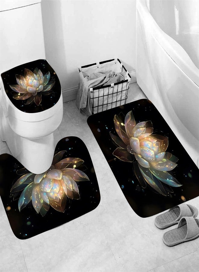 AZHM 4PCS Lotus Shower Curtain Set Black and Gold Flower Bathroom Decor Sets with Shower Curtain and Rugs and Accessories with 12 Hooks for Toilet - Image 3