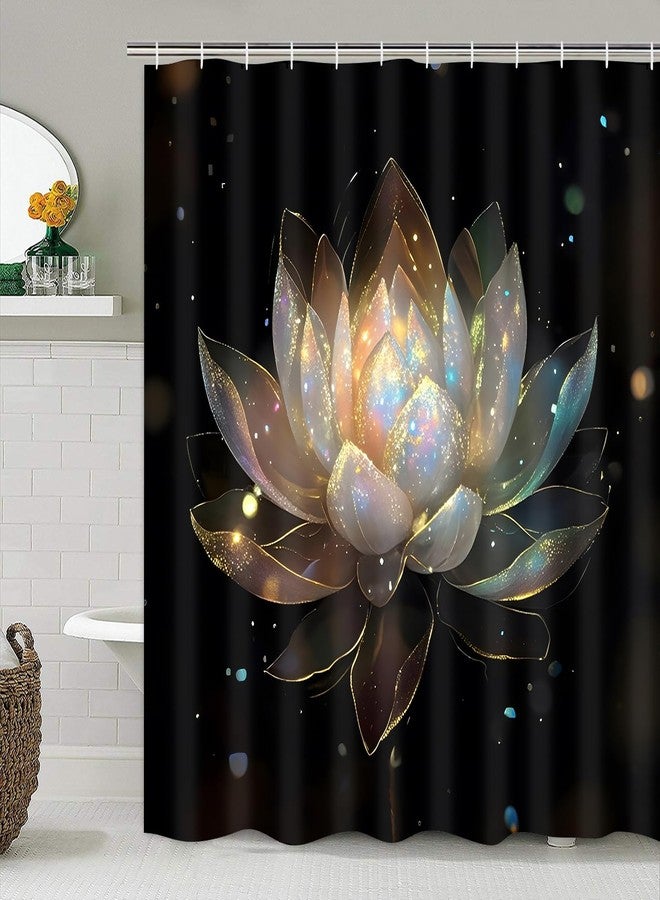 AZHM 4PCS Lotus Shower Curtain Set Black and Gold Flower Bathroom Decor Sets with Shower Curtain and Rugs and Accessories with 12 Hooks for Toilet - Image 5