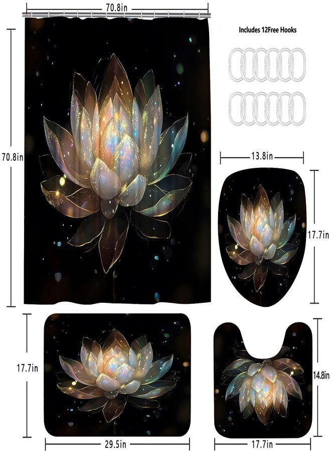 AZHM 4PCS Lotus Shower Curtain Set Black and Gold Flower Bathroom Decor Sets with Shower Curtain and Rugs and Accessories with 12 Hooks for Toilet - Image 4