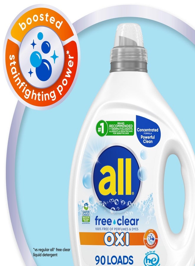 all Liquid Laundry Detergent, Free Clear for Sensitive Skin with OXI, Unscented and Hypoallergenic, 2X Concentrated, 90 Loads - Image 2