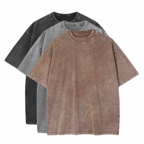 POHADON 3 Pcs Men's Oversized Cotton Summer T-Shirts - Vintage Baggy Tee Loose Fit Short Sleeve T-Shirts Casual Streetwear (E,XL) - Image 1