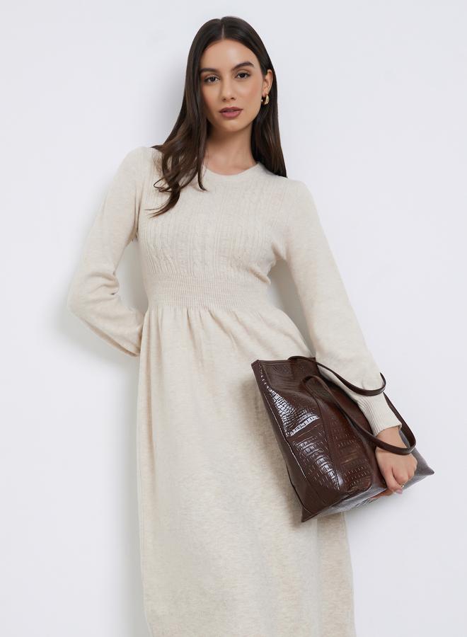 تايك تو فستان متوسط الطول محبوك بتفاصيل مضفرة - Image 3