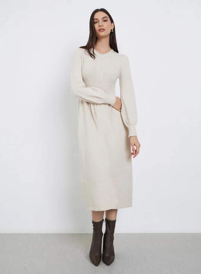Take Two Take Two Beige Cable Knit Panel Sweater Midi Dress