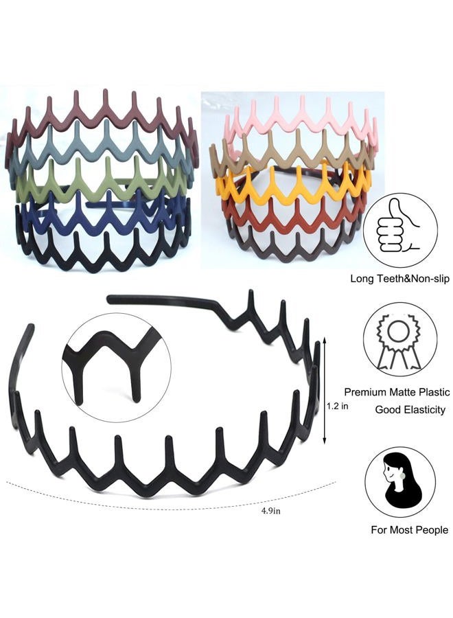 LAPOHI 10 PCS Non Slip Fashion Effortless Plastic Headbands with Teeth Comb Skinny Hair Bands for Women Men Teen Girls, Comb Teeth Morandi - Image 2