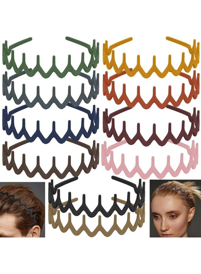 LAPOHI 10 PCS Non Slip Fashion Effortless Plastic Headbands with Teeth Comb Skinny Hair Bands for Women Men Teen Girls, Comb Teeth Morandi - Image 1