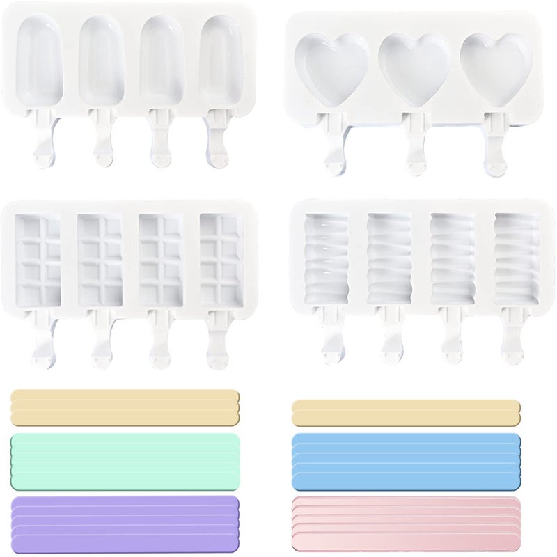 ELANE 4 Pcs Ice Popsicle Molds Silicone Cylinder Shaped White Ice Pop Molds with 25 Colored Popsicle Sticks