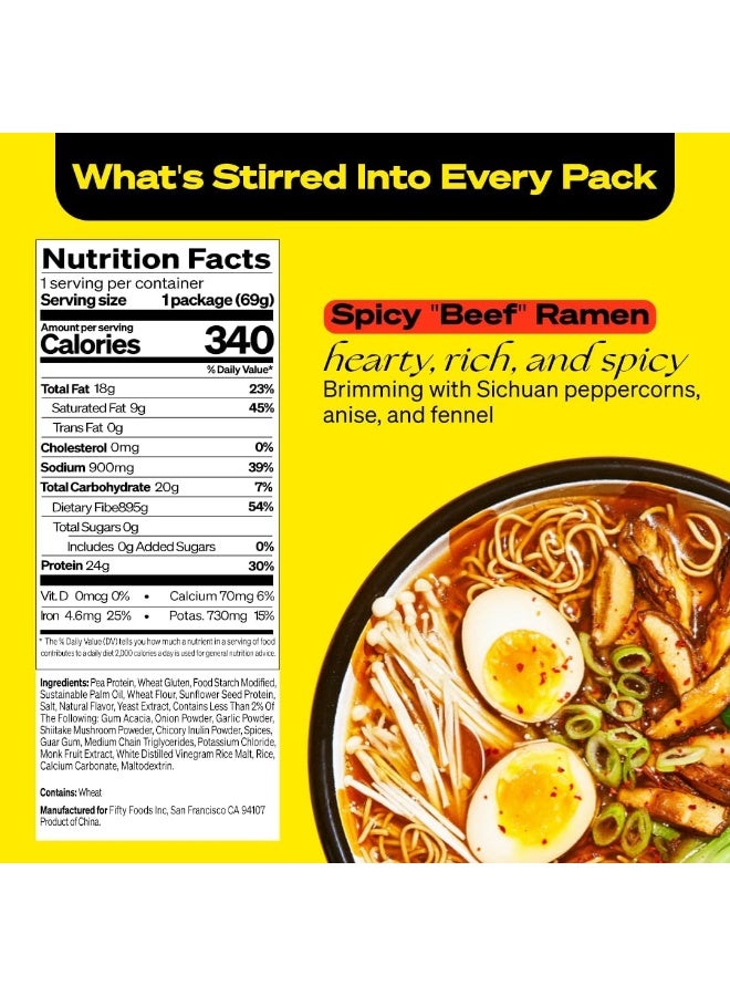 immi Spicy "Beef" Ramen, 100% Plant Based, Keto Friendly, Low Carb, High Protein, Packaged Noodle Meal Kit, Ready to Eat, 6 Pack - Image 2