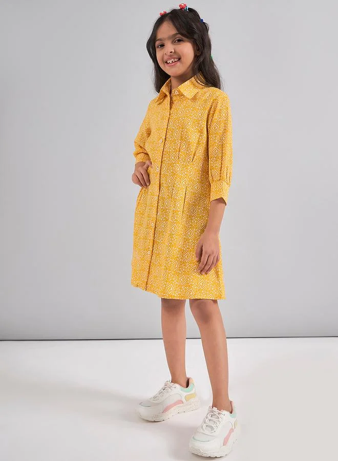 Stylo Bug All Over Print 3/4 Sleeves Shirt Dress