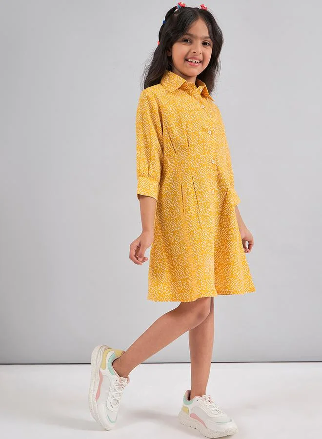 Stylo Bug All Over Print 3/4 Sleeves Shirt Dress