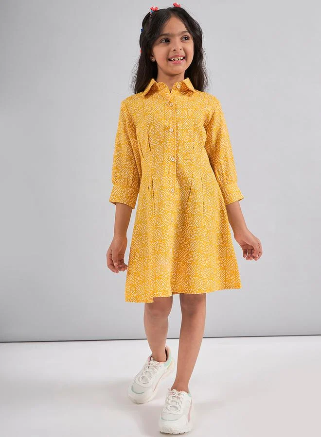Stylo Bug All Over Print 3/4 Sleeves Shirt Dress