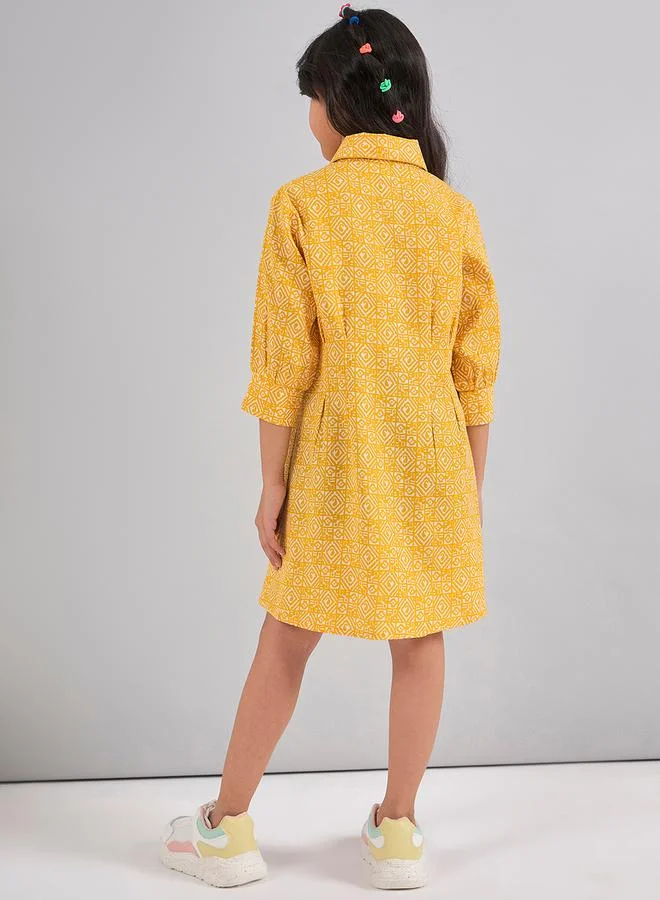 Stylo Bug All Over Print 3/4 Sleeves Shirt Dress