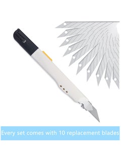 KASTWAVE Utility Knife, Portable Box Cutter, Fine Point Arts and Crafts Blade for Precision Cutting, with 10 Blade Pieces for Art Crafts DIY White, 1 Cutter 10 Blades  - Image 5