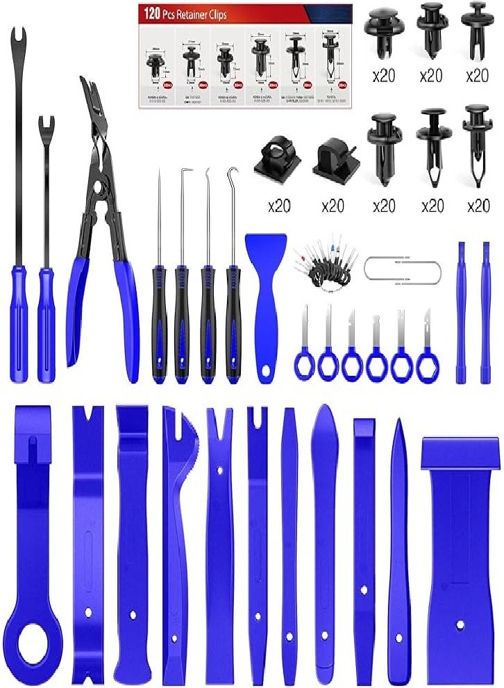Upgraded 200pcs trim removal tools, car push pin per fixing clips, set fastener terminal remover, adhesive cable clamp, round handle pry tool, car panel radio automatic clamp - Image 1