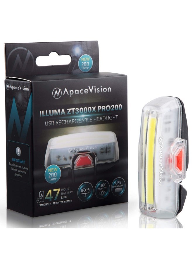 Apace Vision Bike Front Safety Light Usb Rechargeable By Apace Powerful Led Bicycle Headlight To Be Seen W;Bright 200 Lumens Output For Optimum Cycling Visibility  - Image 3