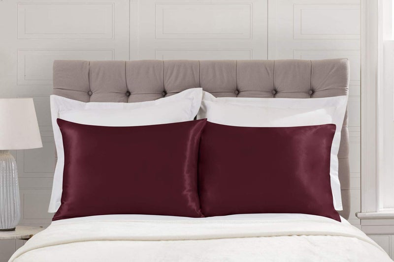 SHOPBEDDING ShopBedding Luxury Satin Pillowcase for Hair - Queen Satin Pillowcase with Zipper  Burgundy (Pillowcase Set of 2) - Blissford  - Image 3