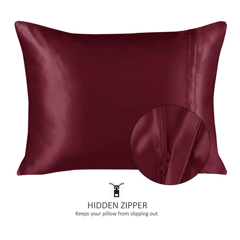 SHOPBEDDING ShopBedding Luxury Satin Pillowcase for Hair - Queen Satin Pillowcase with Zipper  Burgundy (Pillowcase Set of 2) - Blissford  - Image 2