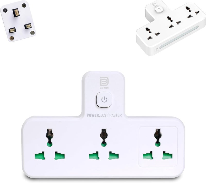 DANEEN 3-in-1 Multi-plug power extension socket with 3 Outlets, Surge Protector, LED Night light, Universal adapter & charging station for multiple devices (White) (Socket Extender SC2313) - Image 1