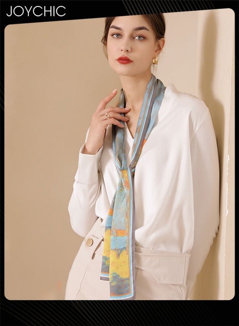 Women Long Silk Scarf Trendy Printed Ladies Spring and Summer Smooth Soft Sun Protection Lightweight Multifunctional Headscarf for Daily Use