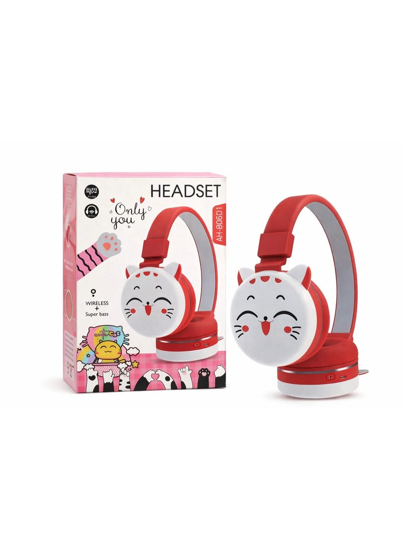 Wireless Kids Headphones 【Kids Headphones】 Cute Cartoon Design 【Bluetooth Kids Headphones】 Comfortable and Lightweight Red Bluetooth Headphones with MP3 and FM Support - Image 2
