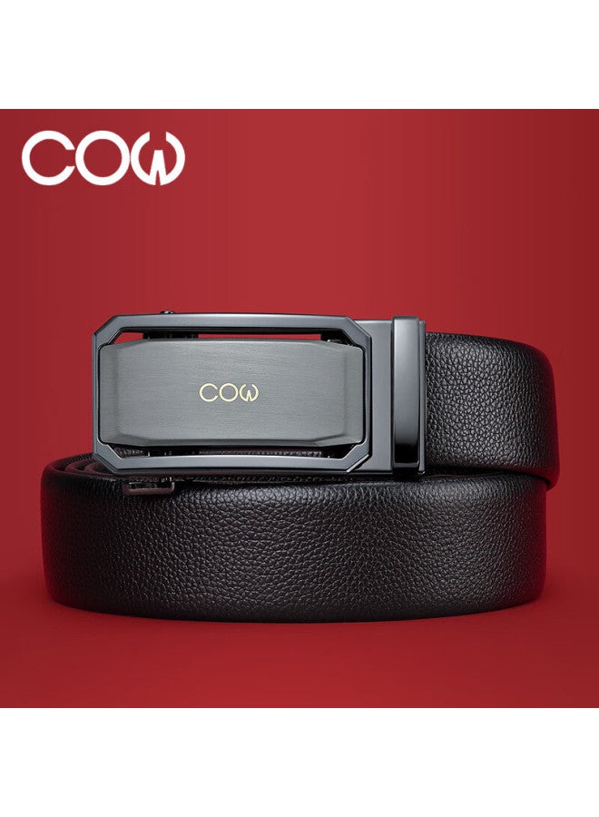 Cow Men's First Layer Cowhide Leather Automatic Buckle Belt Business Fashion Waistband Gift Box New Year Birthday Gift - Image 1