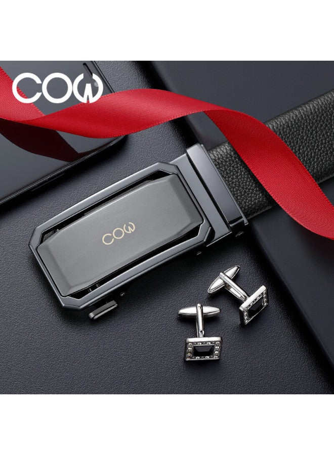 Cow Men's First Layer Cowhide Leather Automatic Buckle Belt Business Fashion Waistband Gift Box New Year Birthday Gift - Image 3