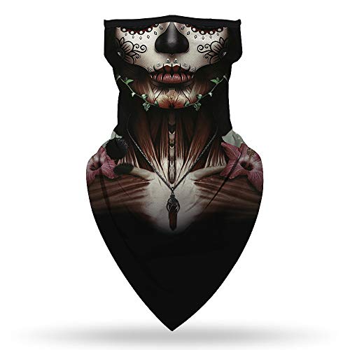 YAYOUREL Halloween Scary Mask Halloween Masks for Adults Skull Mask Skeleton Bandana Neck Gaiter Face Mask Covering Ear Loop Hole Triangle Bandanas for Men Women UV Face Scarf Cover Morning Glory - Image 3